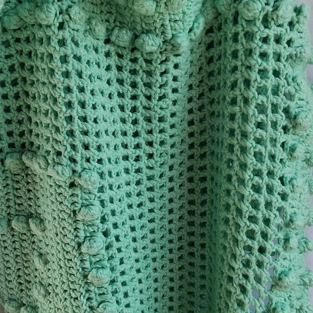 Handmade Vintage Crochet Throw Blanket Green